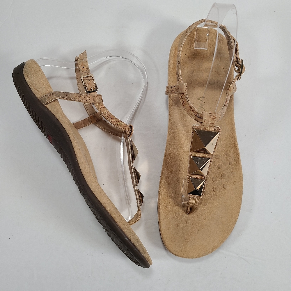 Vionic Rest Nala Cork Gold T Strap Studded Sandals Comfort Shoes Women Size 9